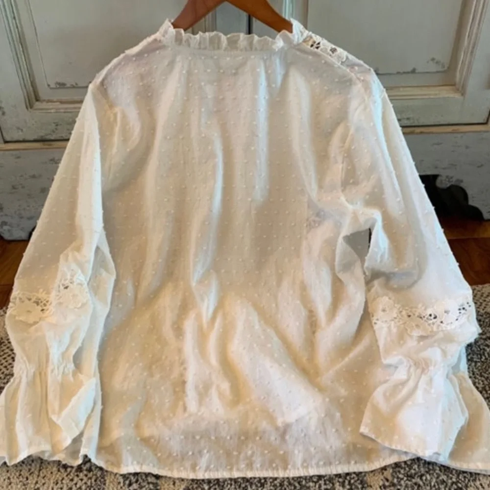 New Boho White Lace Long Sleeve Blouse Top - Picture 3 of 8